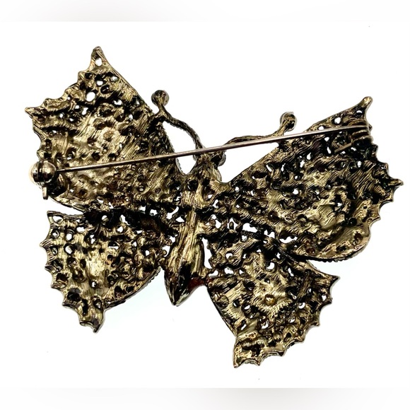 3 for $30 Vintage Antiqued Gold Tone Butterfly Brooch Pin Sparking Crystals - Picture 4 of 7